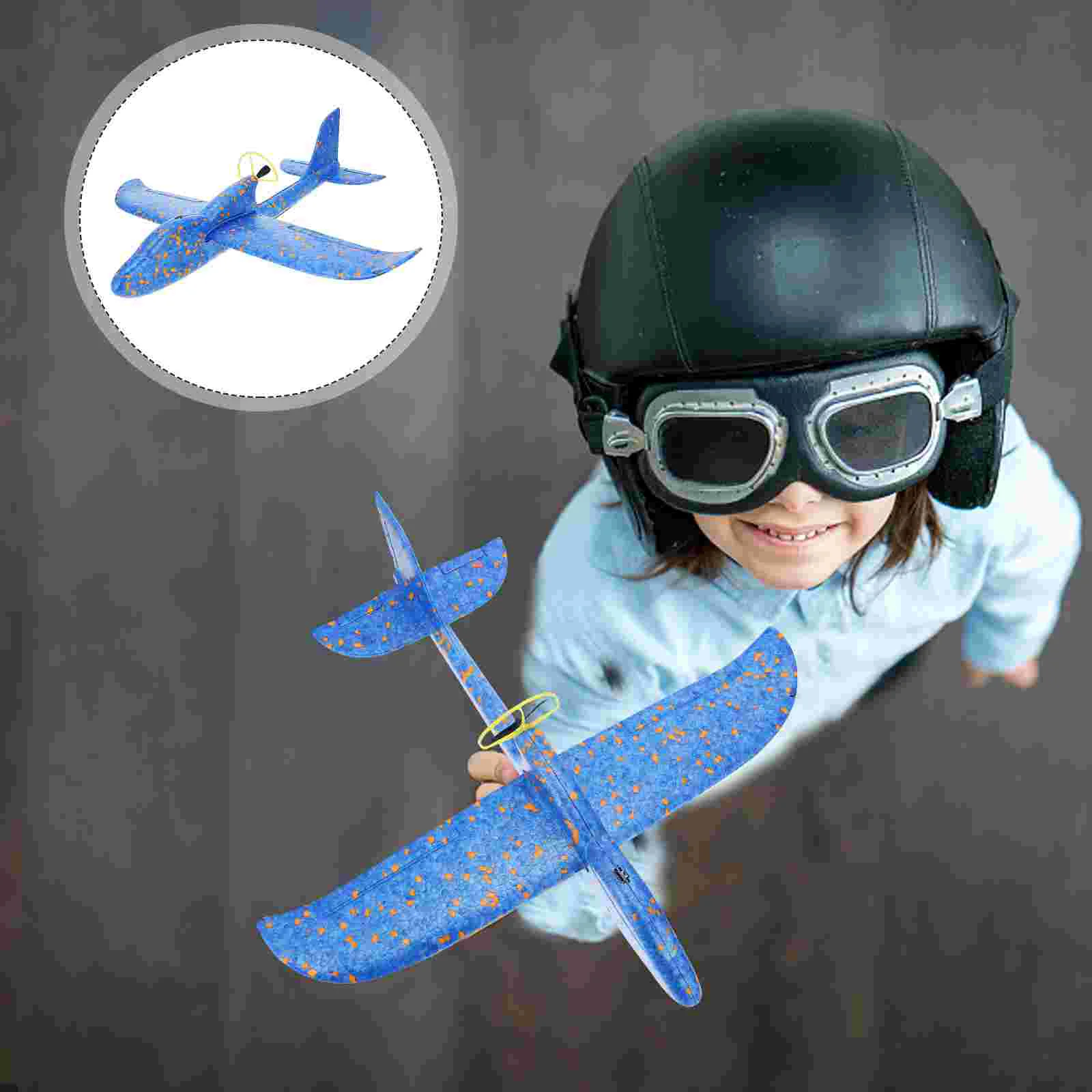 

Foam Rocket Launcher Rotary Toy Airplane with Light Aircraft Plaything Blue Child
