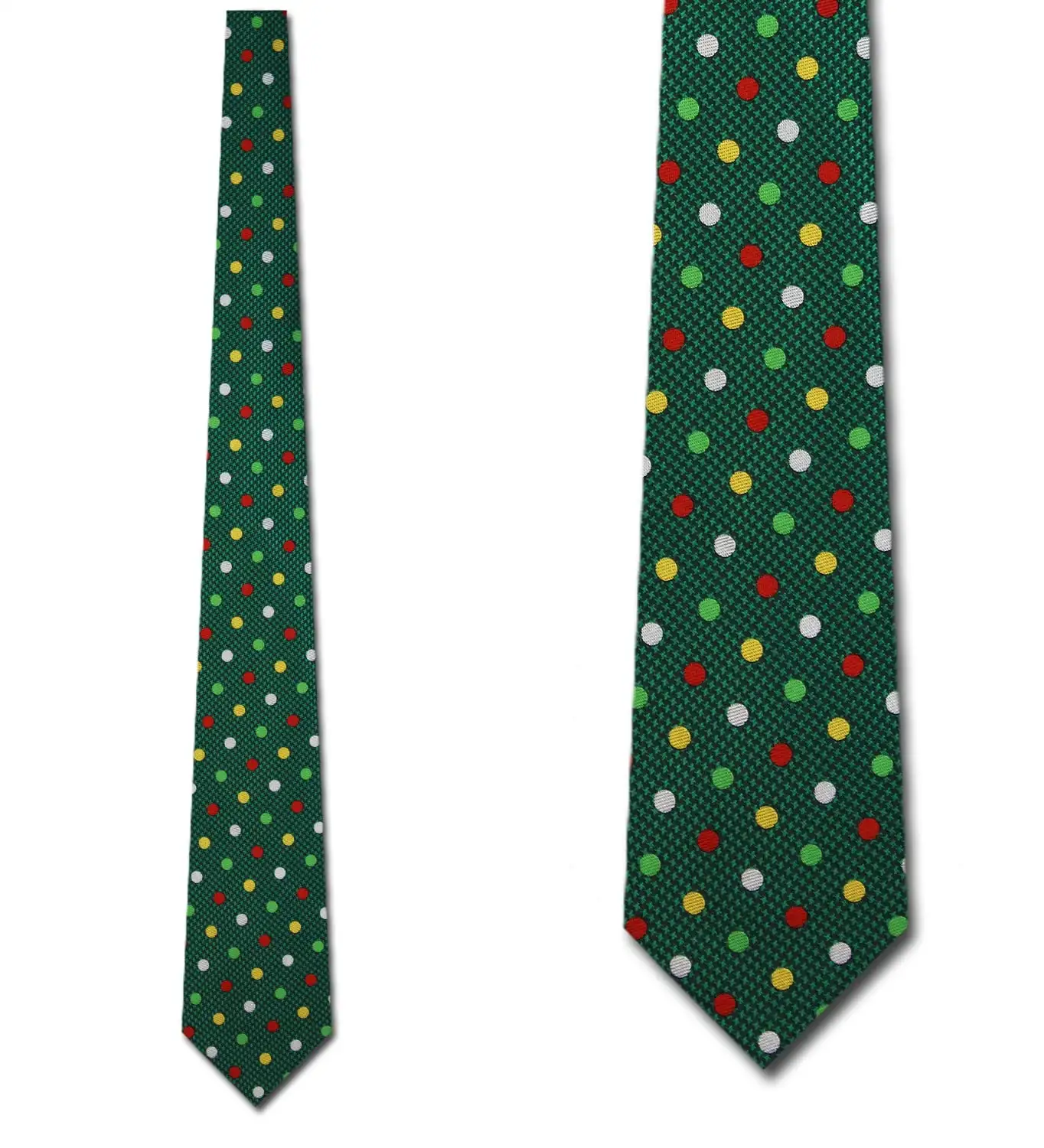 Red and Green Colorful Christmas Polka Dots on Green Necktie Mens Tie Teens Y2K Style Print Holiday Item