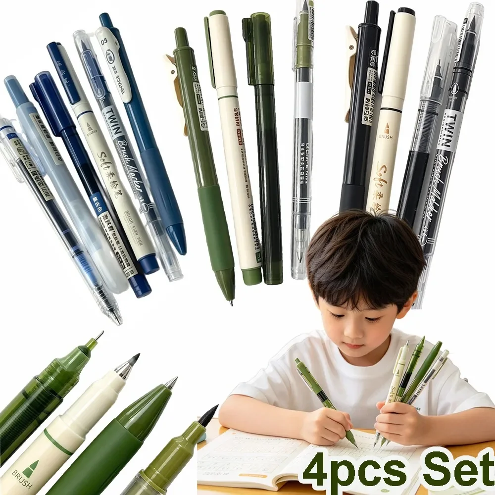 4 Vintage Pens Set, Quick-Dry Ink for Smooth Writing, Compatible with Multiple Tips, Ideal for Office Work & Notebooks Gel Pen