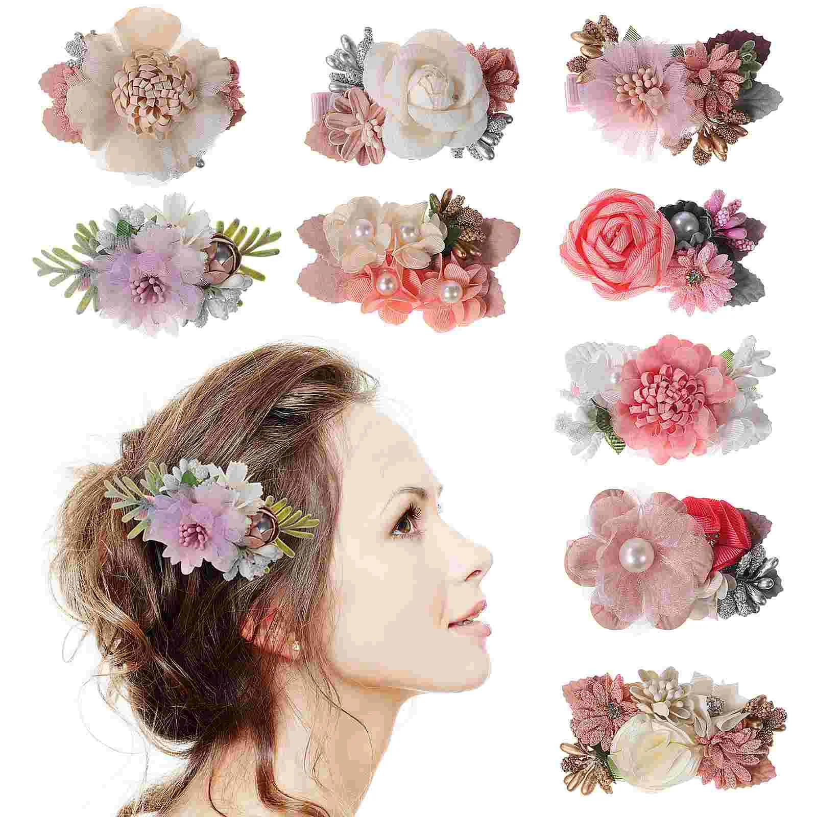 

9 Pcs Hairpin Flower Clips for Girls with Flowers Artificial Hawaiian Barrettes Women Accessories