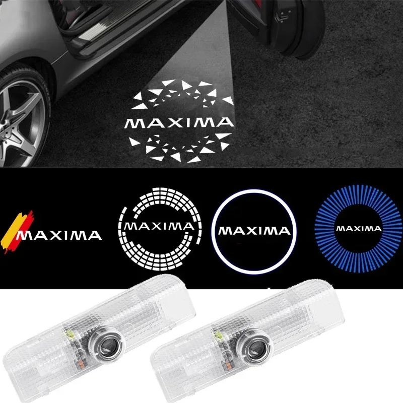 2pcs Car Door Projector Lamp Welcome LED Lights Decoration for Nissan MAXIMA Logo 2004-2016 2005 2006 2008 2007 2010 2011 2013