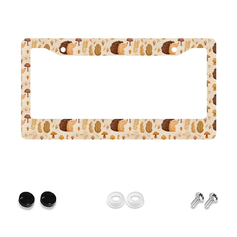 

1 шт., рамка номерного знака с коричневым рисунком ежа, 2 отверстия, алюминиевый материал, 12x6 дюймов с комплектом винтов, ретро-новинка, украшение для автомобиля