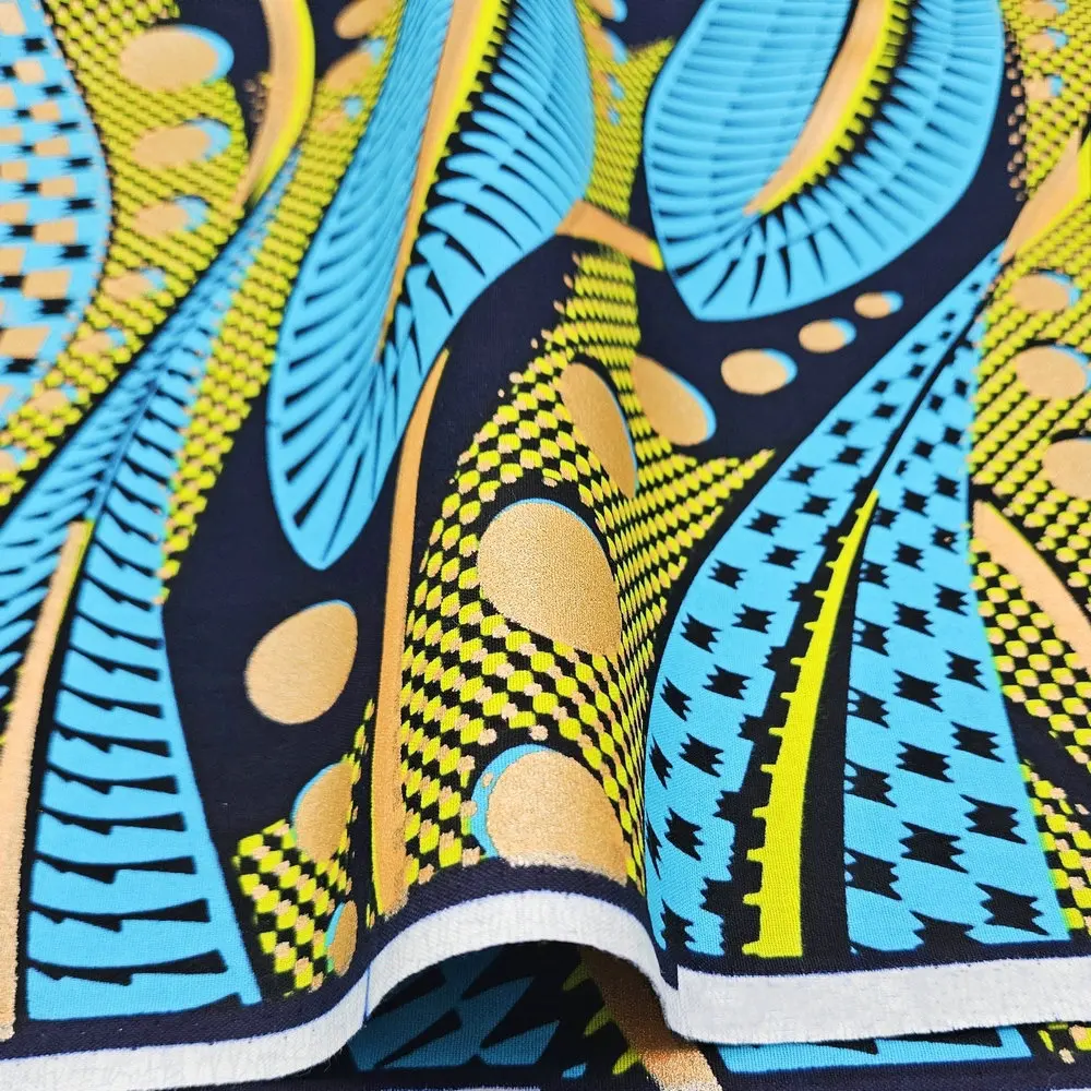 Afrikanischer verzierter Goldwachs, 100% Baumwoll-Wachsblockdruckstoff, zur Herstellung von Kleidung, Taschen und DIY-Dekorationen, 6 Yards. – Detail 3