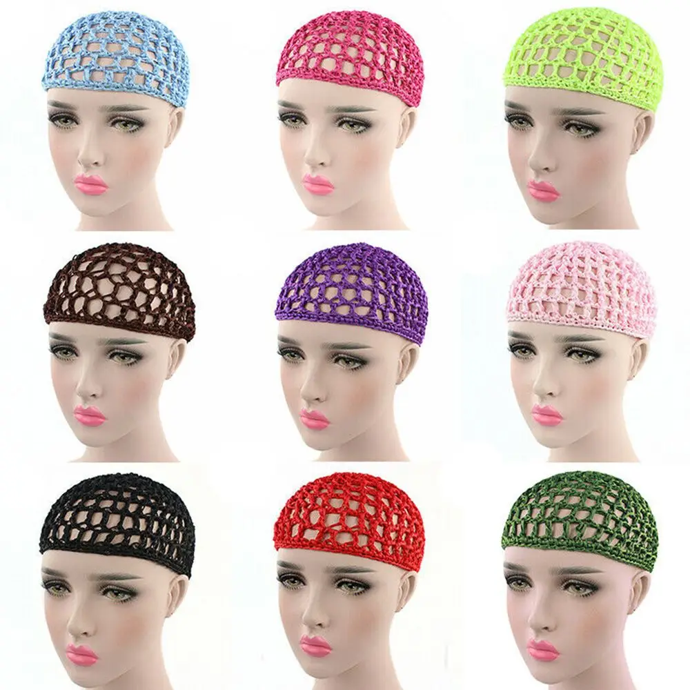 Solid Color Mesh Hair Net for Women Handmade Crochet Snood Hairnet Sleeping Night Cap Turbans Hair Accessories