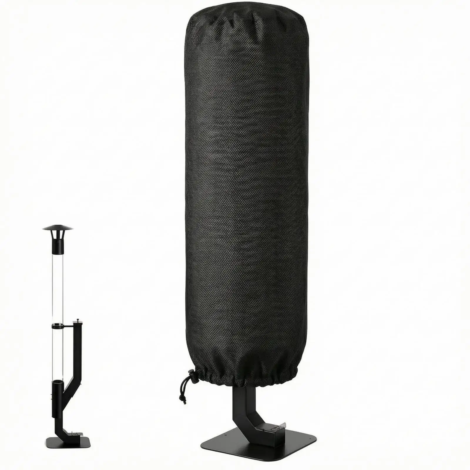 Outdoor Fire Pit Cover Cylinder Style Patio Heater Protector Oxford Cloth Windproof with Drawstring Closure