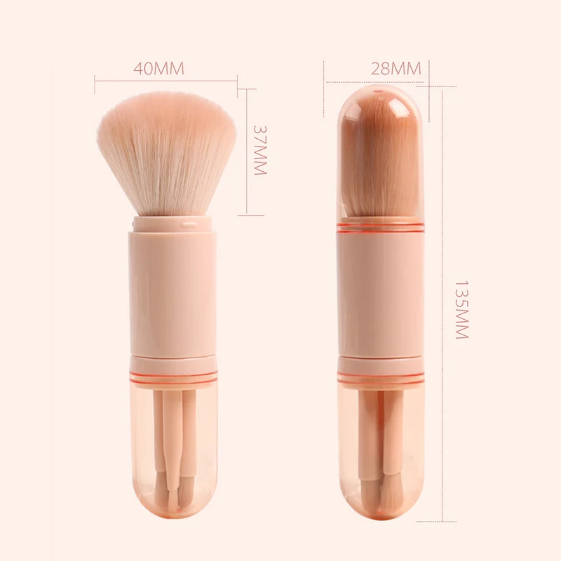 4in1 Travel Makeup Brushes Set Retractable Kabuki Brush and 3 Small Brushes For Eye With Soft Bistles Small Portable For Touchup