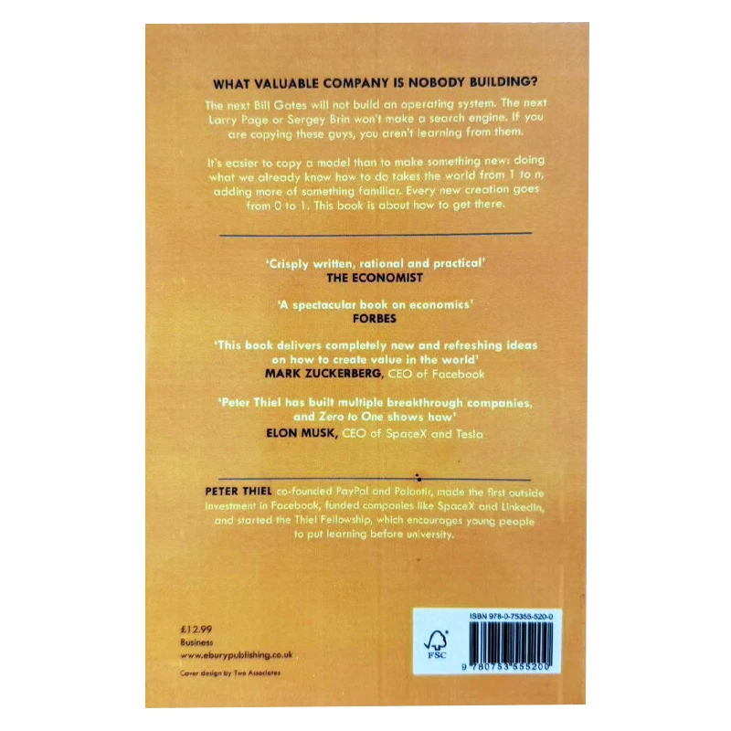 Note da zero a uno su avvio o come costruire il futuro in libro di carta inglese