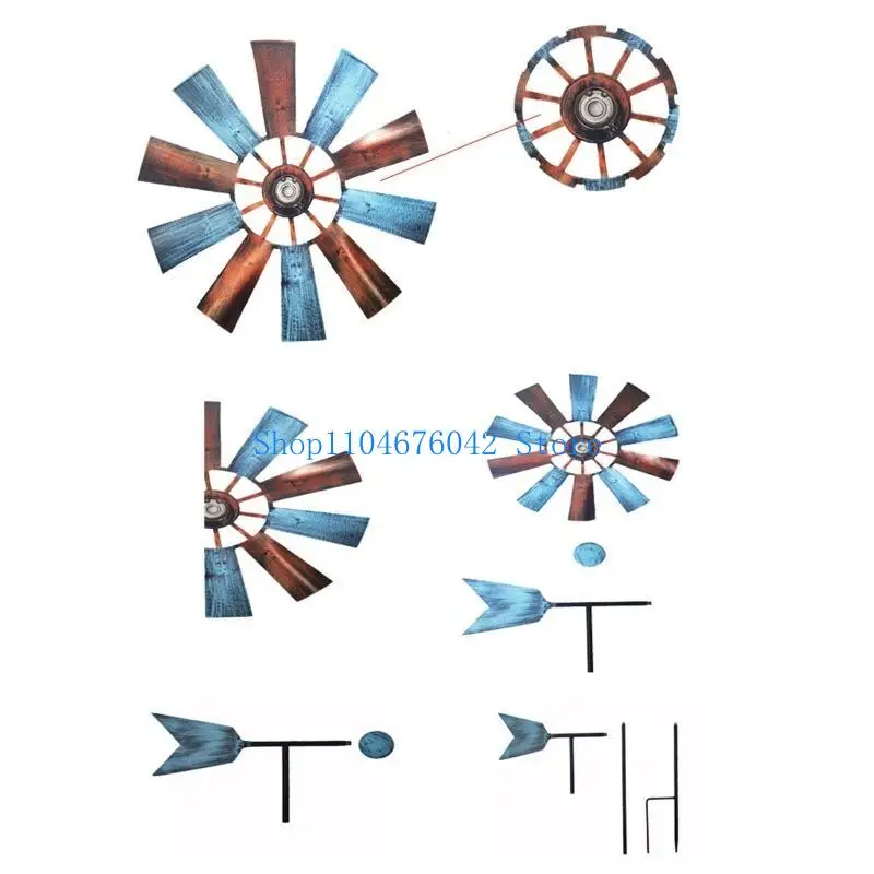 652F Vertical Colorful Iron Wind Spinner Flower Spinner Colorful Windmill Party Decoration