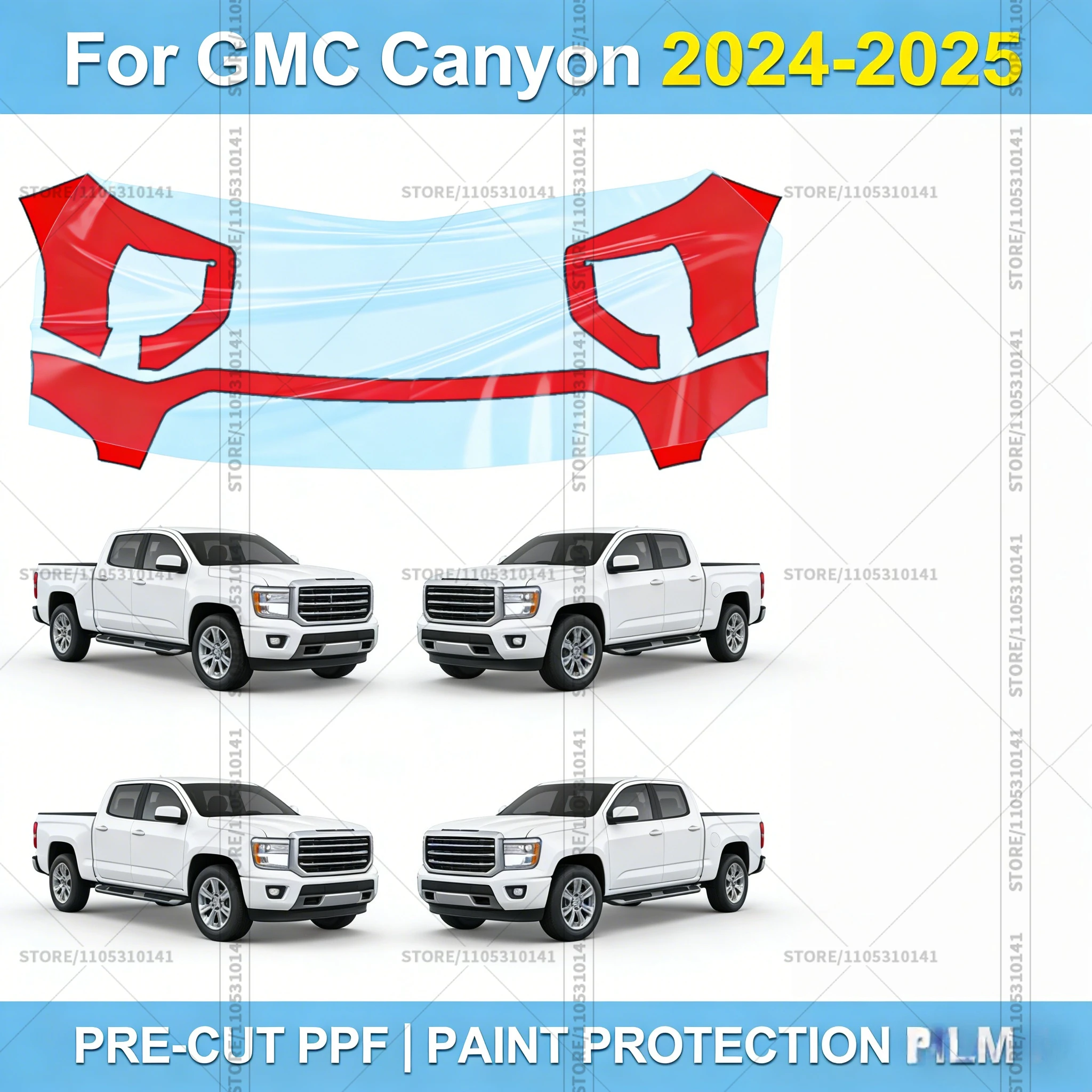Película Protectora de Pintura Precortada (PPF) Transparente para Autos, PPF Profesional para Parachoques Delantero de GMC Canyon 2024-2025