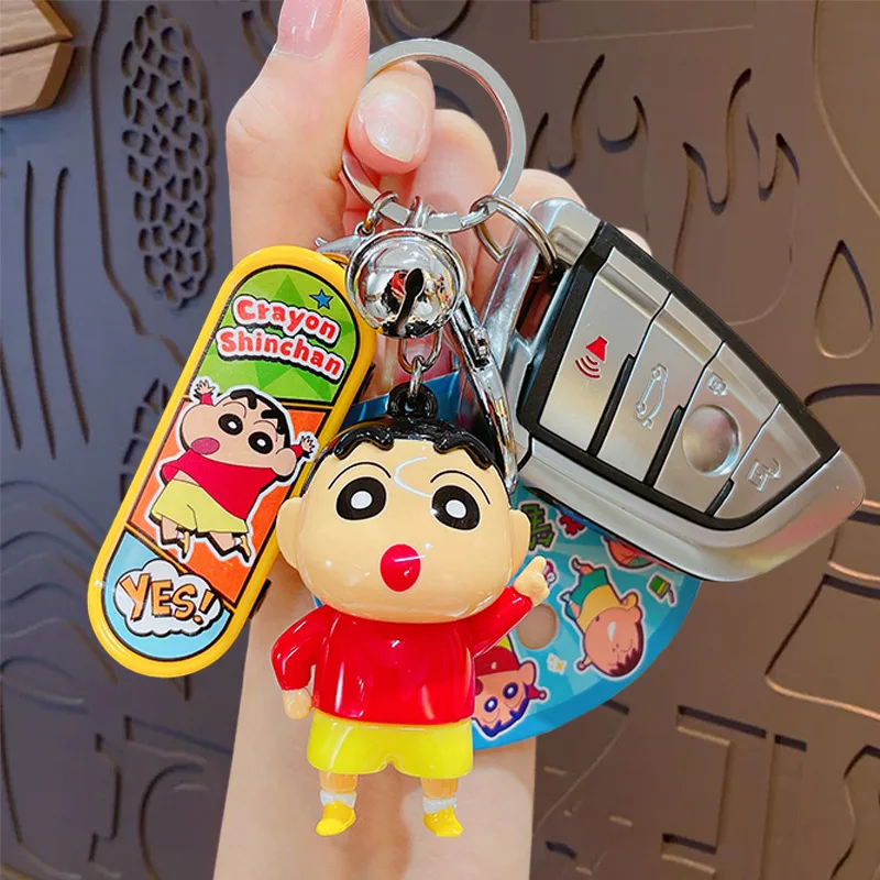 NEW Kawaii Crayon Shin-Chan Skateboard Shoe Keychain Pendant Cartoon Cute Car Key Anti-Lost Pendant Bag Pendant Birthday Gift