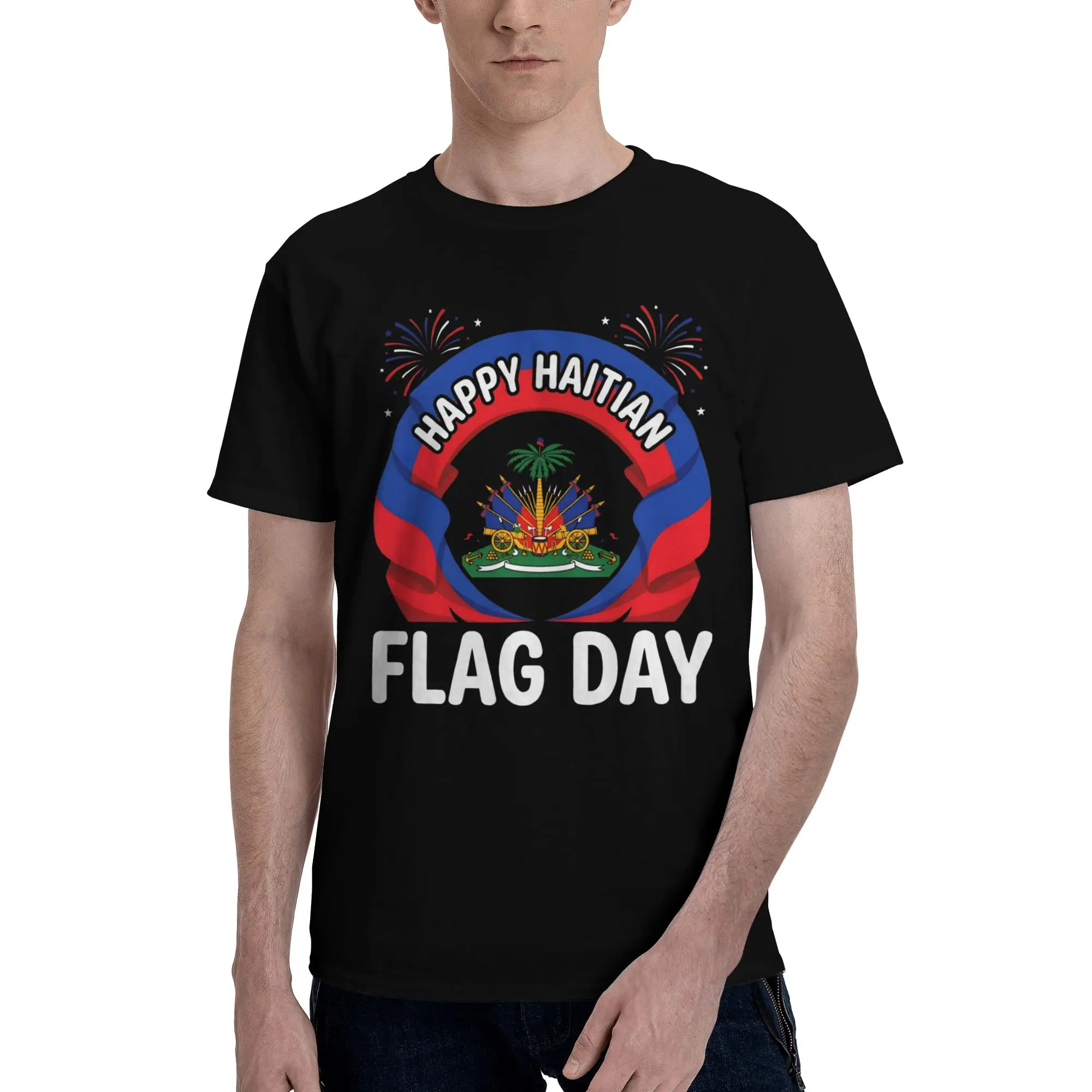 New Arrival Happy Haitian Flag Day Celebration T Shirt for Men Women  Cotton Tee Shirt Short Sleeve Clothes