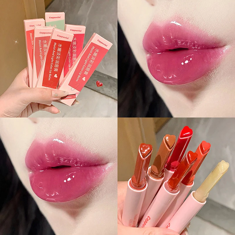Rossetto in Gelatina a Forma di Cuore Brillante, Penna Idratante per Labbra, Lucidalabbra Solido Effetto Ghiaccio Rosa, Gloss Labbra Effetto Specchio, Balsamo Labbra al Pomelo, Cosmetici