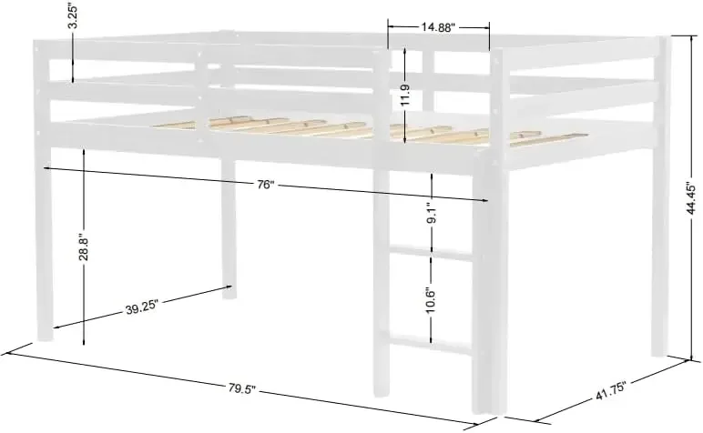 Loft Bed for Kids with Ladders and Guard Rails,Solid Wood and Sturdy Low Loft Bed Frame for Boys Girls and Junior,No Box Spring