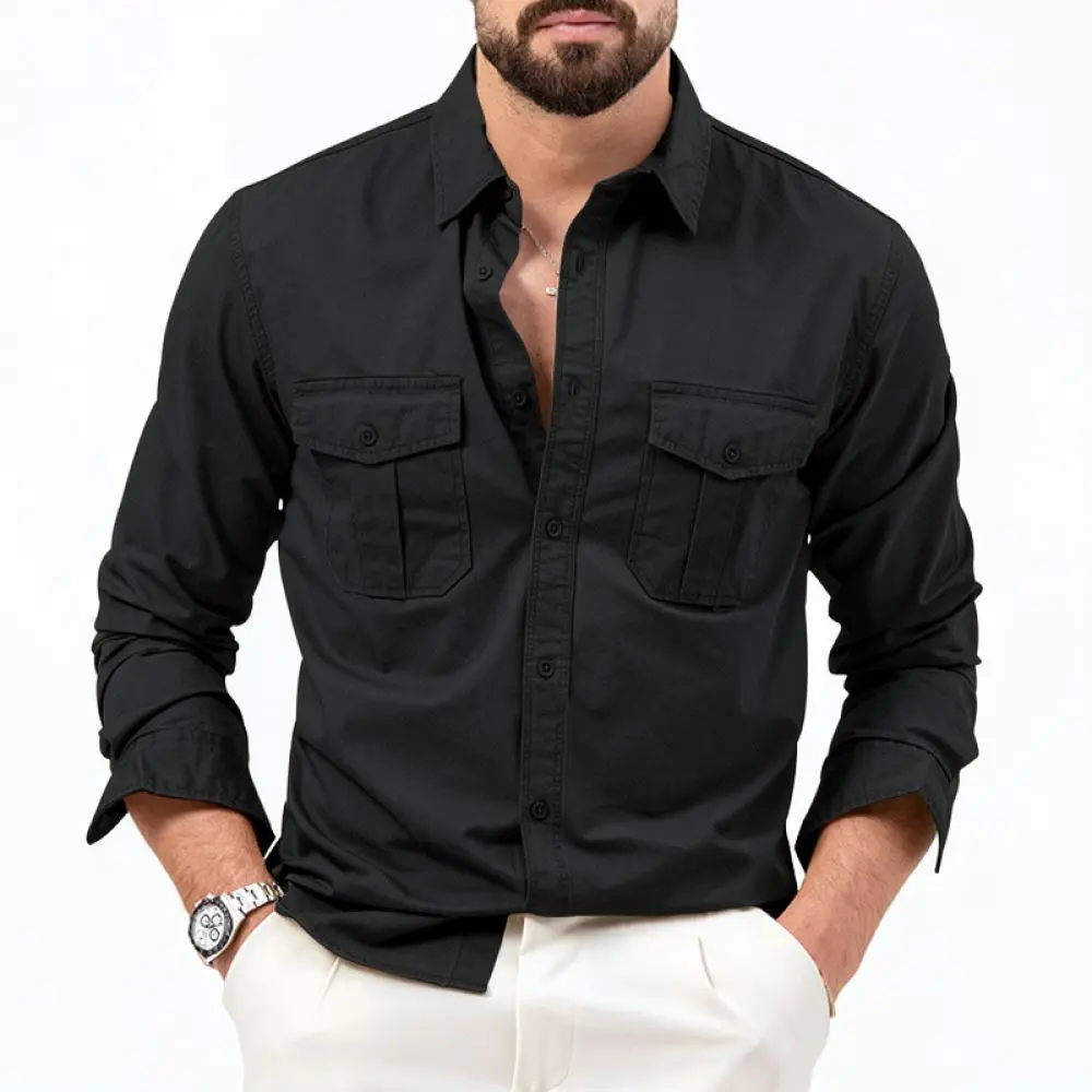 Casual Mens Long Sleeve Shirt Tactical Multi Pocket Style Spring Autumn Slim Fit Breathable Outdoor Tops
