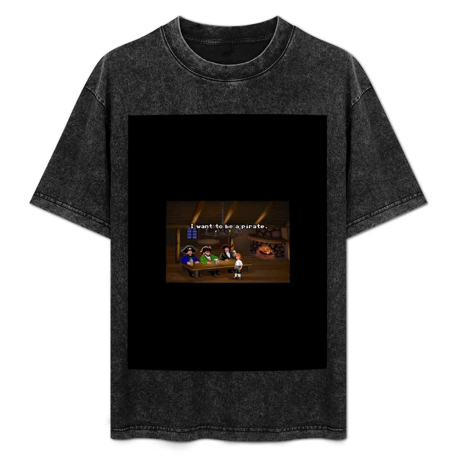 

I want to be a pirate! (Monkey Island 2) T-Shirt Basic Solid Color Short Sleeve Cotton Top