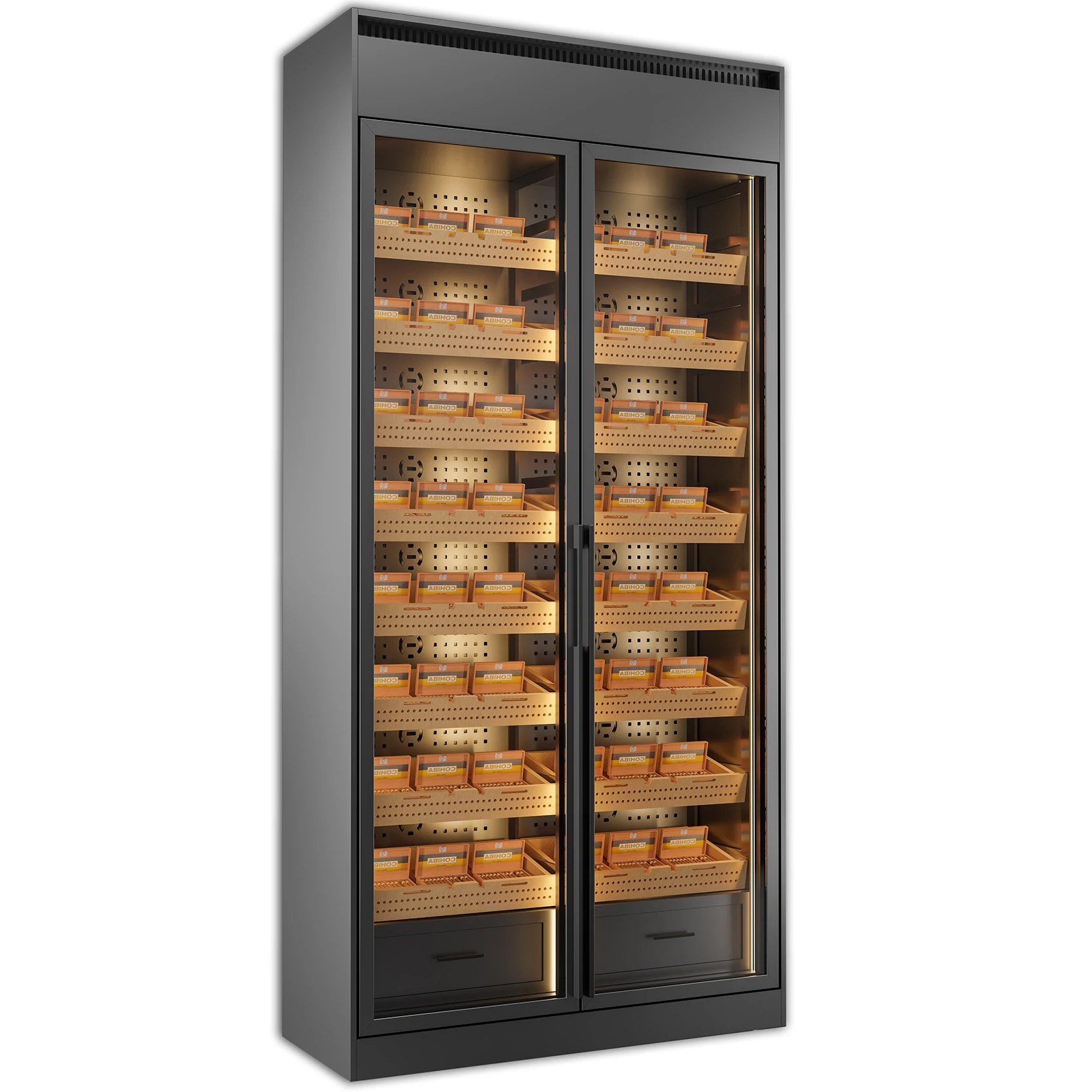 Custom Electric Cigar Humidor Cedar Wood 16-Shelf Lined Drawers Cigar Humidor Cabinet With Digital Hygrometer