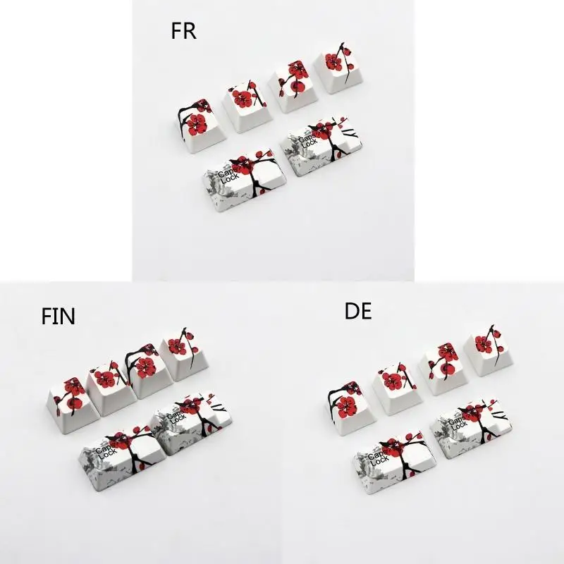 

652F Keycaps Plum Blossom Keycaps 111-Key OEM PBT Five-Sides Sublimation Finnish French German For Mechanical Keyboard
