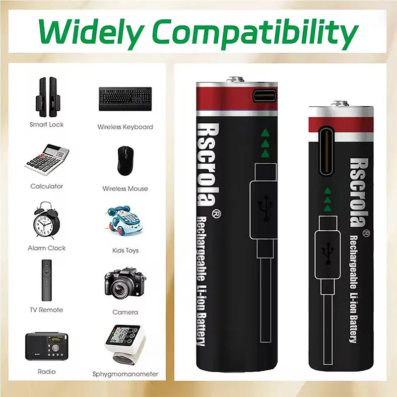 قدرة عالية 1.5 فولت AA 12000 مللي أمبير/AAA 8000 مللي أمبير بطارية ليثيوم قابلة للشحن نوع-C شحن سريع للتحكم عن بعد لعبة ماوس RC