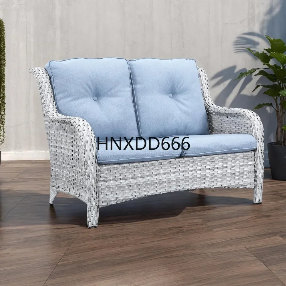 2 Seat Rattan Outdoor Couch Patio Furniture with Deep Seating and Comfortable Cushions