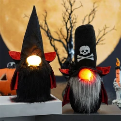 Black Halloween Faceless Big Nose Plush Gnome for Home Party Office Desktop Decor LED Light Candy Box Halloween Dolls Kids Gifts