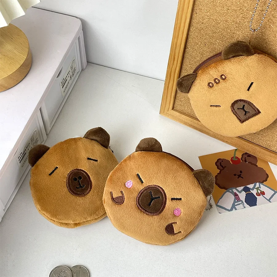 Creative Capybara Kawaii Anime Plush Coin Purse Lovely Cartoon Round Bags Pendant Funny Mini Fashion Headphone Storage Bag