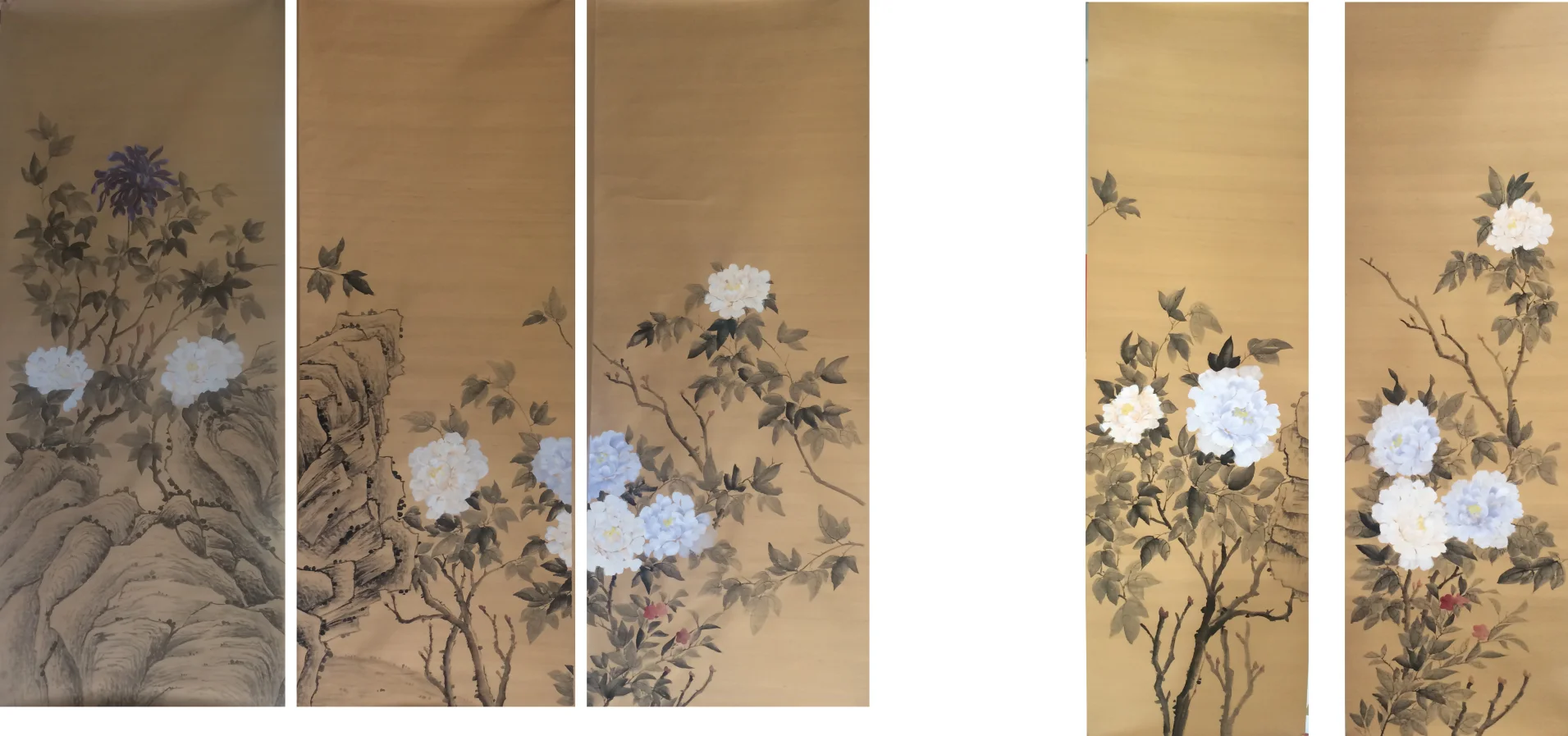 

Chinoisery Wallpapers Hand-Painted peony flowers & birds Silk Fabric for Bedroom/Living/study/Dinning Room/Sofa/TV wall paper