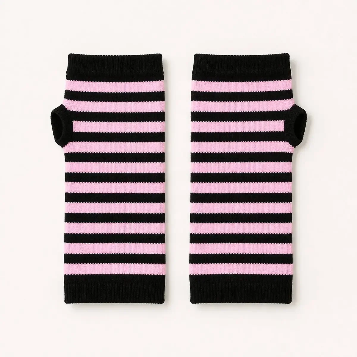 Striped Knit Fingerless Arm Warmers Short Thumbhole Costume Gloves Buyer open fingertip hand typing computer cosplay punk winter
