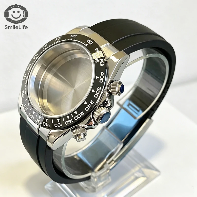 SmileLife 39 mm Dayton VK63 Uhrengehäuse mit schwarzem Kautschukarmband, Saphirglas, passend für VK63 Quarzwerk, Uhrenzubehör – Detail 2