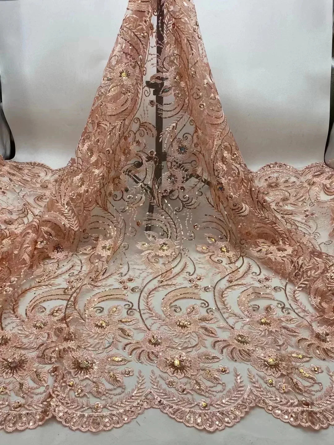 Tela de encaje suave de 5 yardas, tela bordada con lentejuelas multicolor, tela para vestido de novia, vestido de noche, cheongsam, telas para coser.