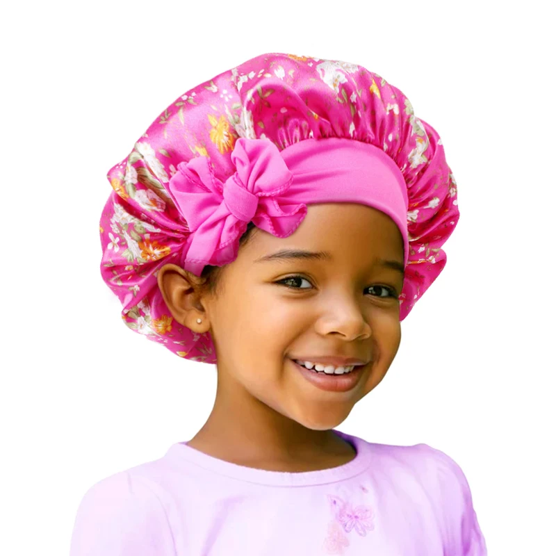 New Kids Satin Bonnet With Band Tie Hair Scarf Adjustable Sleep Night Cap Bonnet Baby Hat Head Wrap Chemo Cap For Children