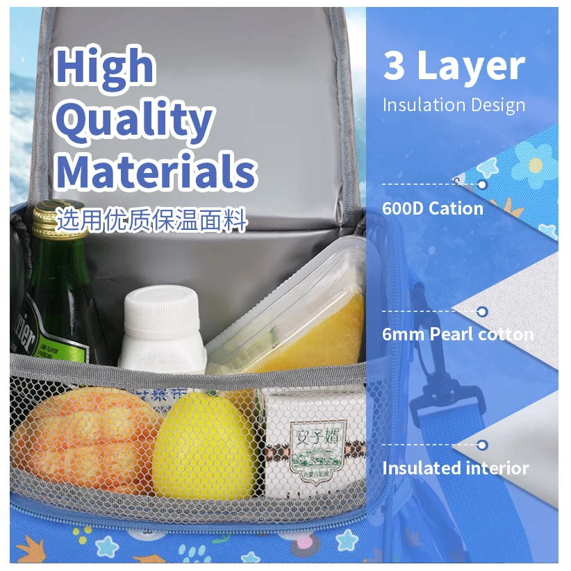 Children's Cartoon Portable Square Lunch Bag Ice Bag Student Insulation Meal Bag Traveing Outdoor Picnics Single Shouder Bag