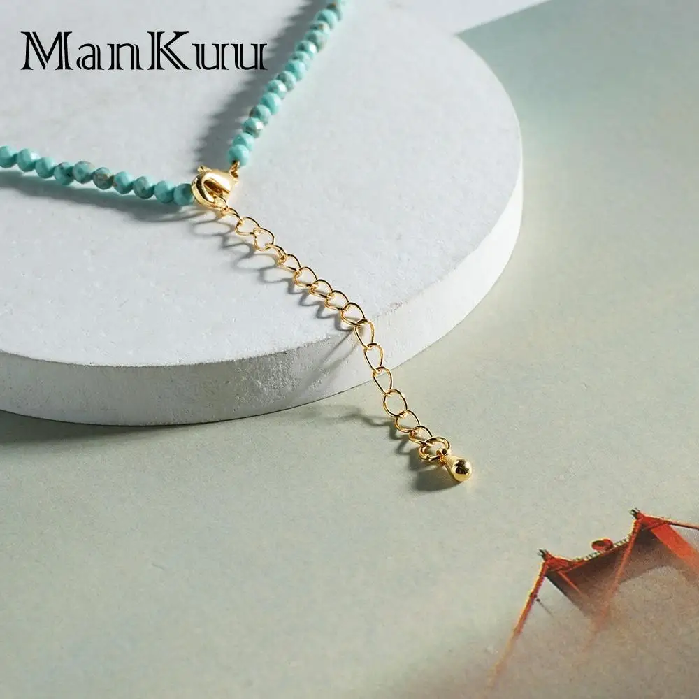 ManKuu 3mm Cut Faceted Turquoise with Olivine Beaded Choker Women Adjustable Y2K Minimalist Gemstone Jewelry Necklace