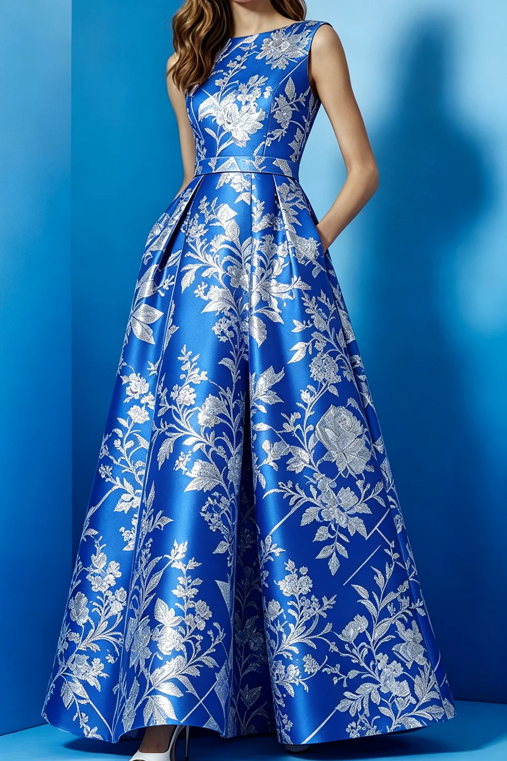 

Women's Summer Casual Print Maxi Dress Women High Waist Sleeveless Pleated Satin A Line Elegant Formal Evening Occasion Dress