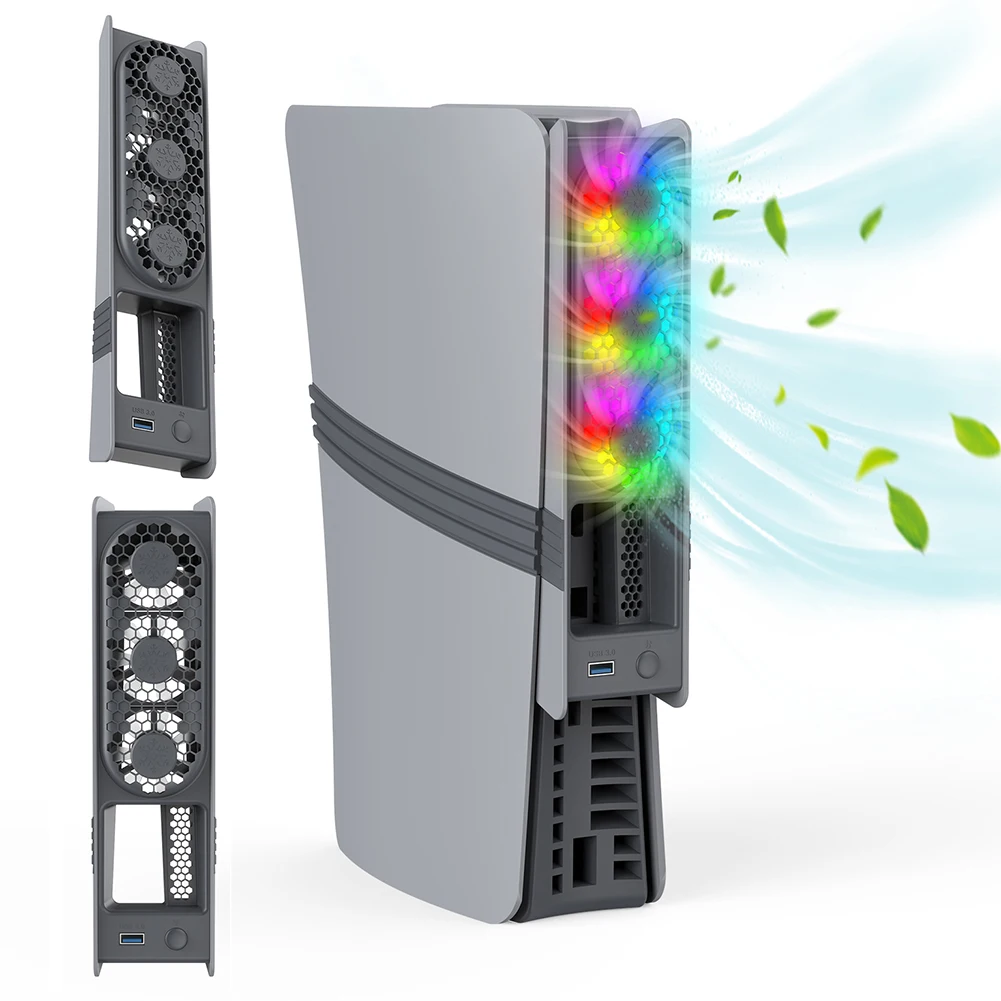 

Вентилятор охлаждения для PS5 Pro/PS5 Slim, бесшумный, с USB-портом и RGB-подсветкой, для PlayStation 5 Pro/Slim (дисковая и цифровая версии)