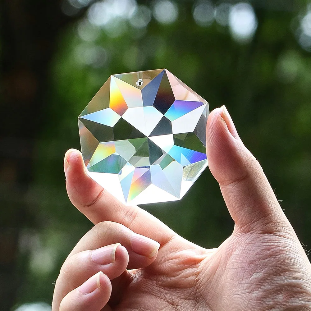 Diamond Octagon Crystal Suncatcher Octagram Snowflake Prisms Faceted Window Garden Hanging Refractive Rainbow Effect Paperweight