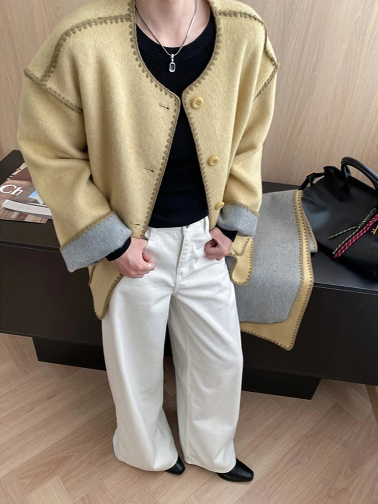 FANAN オフィスレディ厚く暖かい 100% ウールコート女性のためのシングルブレスト気質ジャケットスカーフ襟生き抜く冬新