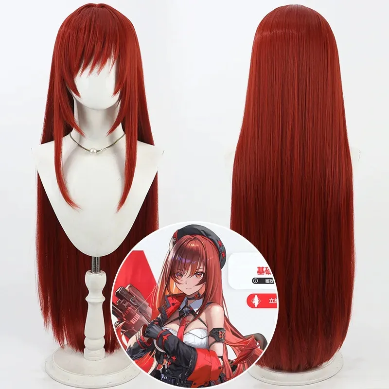 

NIKKE Rapi New Leather Cosplay Wig 100cm Wine Red Hair Cosplay Anime Game Heat Resistant Synthetic Wig for Women Girls