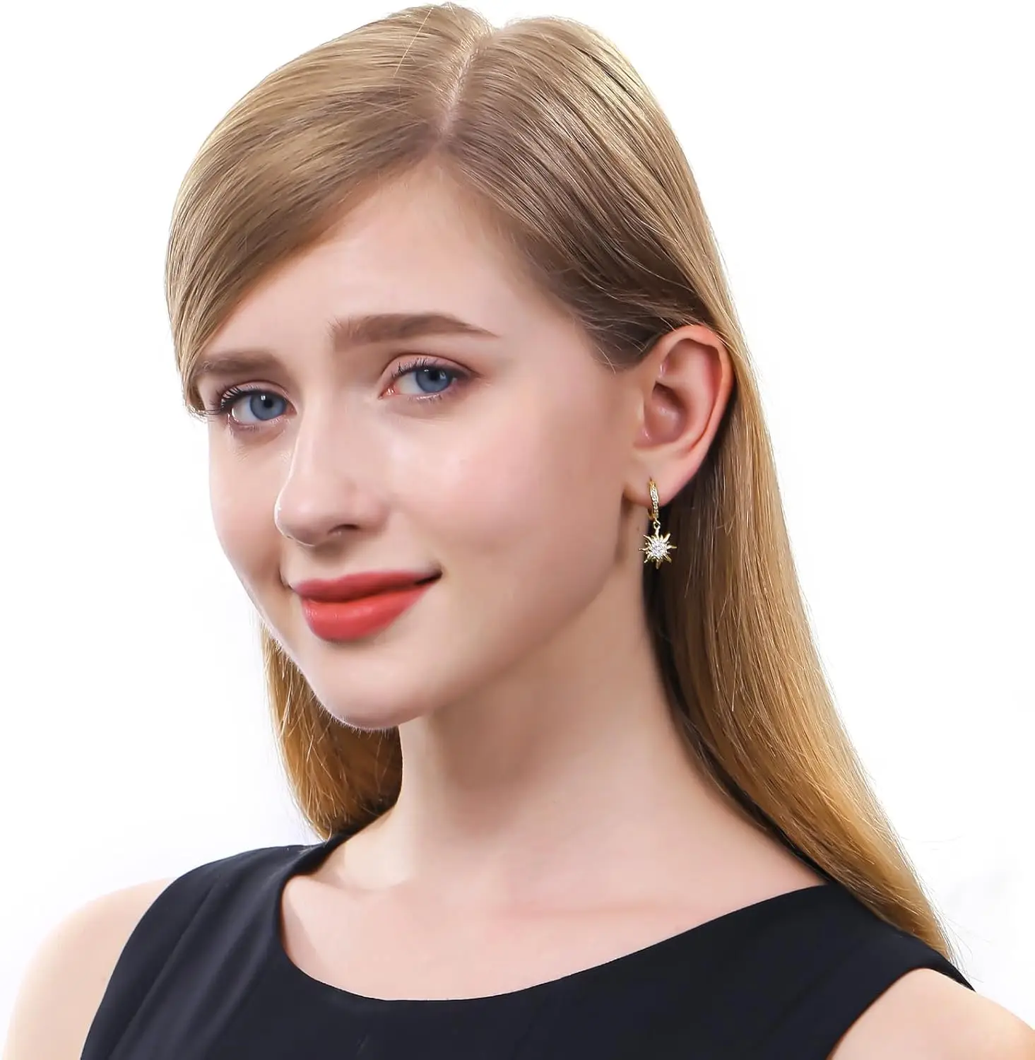 2025 Gold Sun Earrings for Women Sun Dangle Cubic Zirconia Earrings