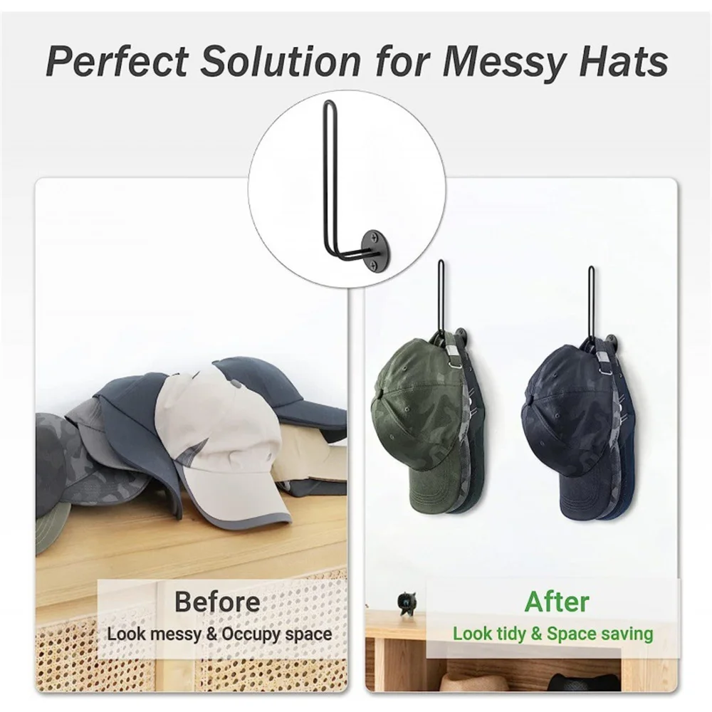 Baseball Hat Holder Hats Organizer For Wall Hat Rack Space Saving Holds L -Shaped Hat Hooks Wall Mount Cap Holder Organizers