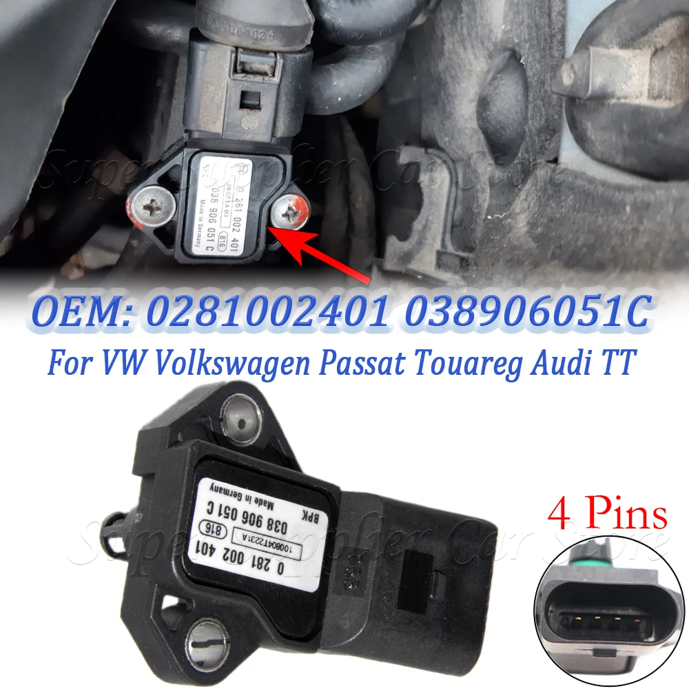 

Новый датчик абсолютного давления в коллекторе для автомобиля VAG VW AUDI SEAT SKODA 0281002401 038906051C 0 281 002 401 038 906 051 C