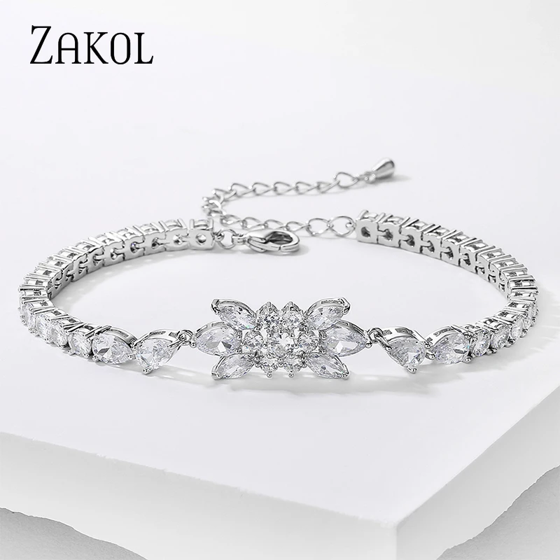 ZAKOL New Luxury Teardrop Cubic Zirconia Geometry Bracelets & Bangles for Elegant Women Anniversary Wedding Design BP5028