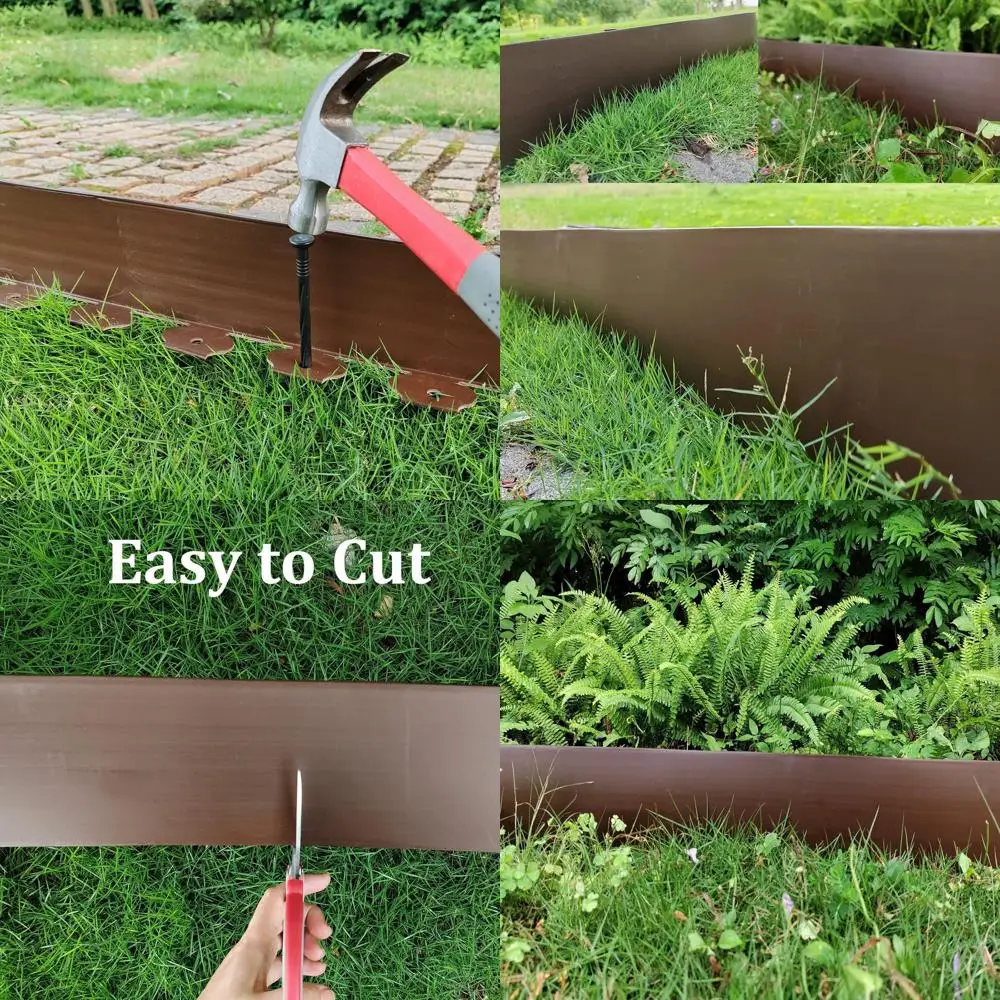 

40-Foot Plastic Garden Edging Kit with 50 Stakes, 4.5-Inch Tall for Lawn and Flower Bed Borders (Brown)