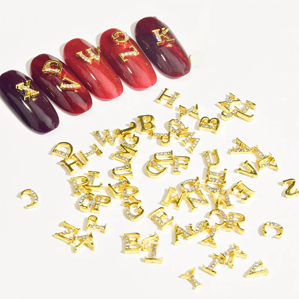 

52Pcs Letter Nail Charms Alloy Rhinestone Bright Luster DIY Nail Art Decorations Manicure Jewelry for Themed Parties Weddings