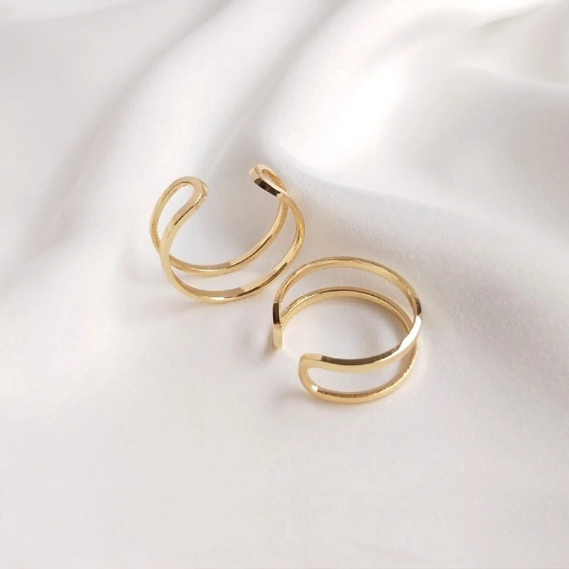 14K Gold Color Double Line Open Adjustable Ring Bead Winding Ring For DIY Jewelry Making Finding Minimalist Simple Couple Rings