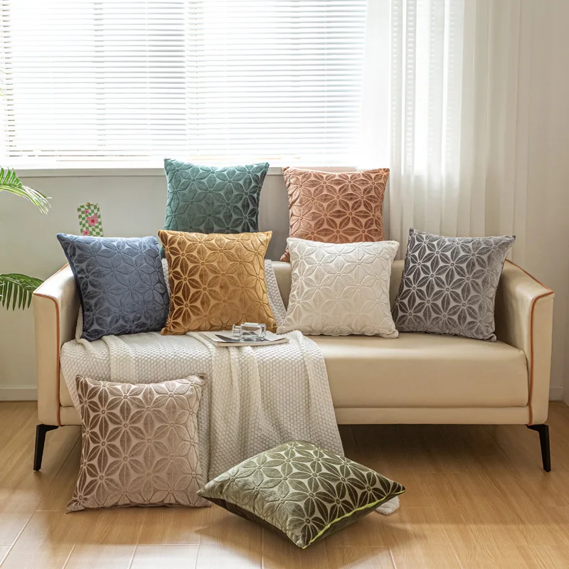 3D Embossed Floral Velvet Throw Pillow Cover Solid Color Flower Textured Cushion Case Vintage Luxury Home Decor Sofa Bedroom