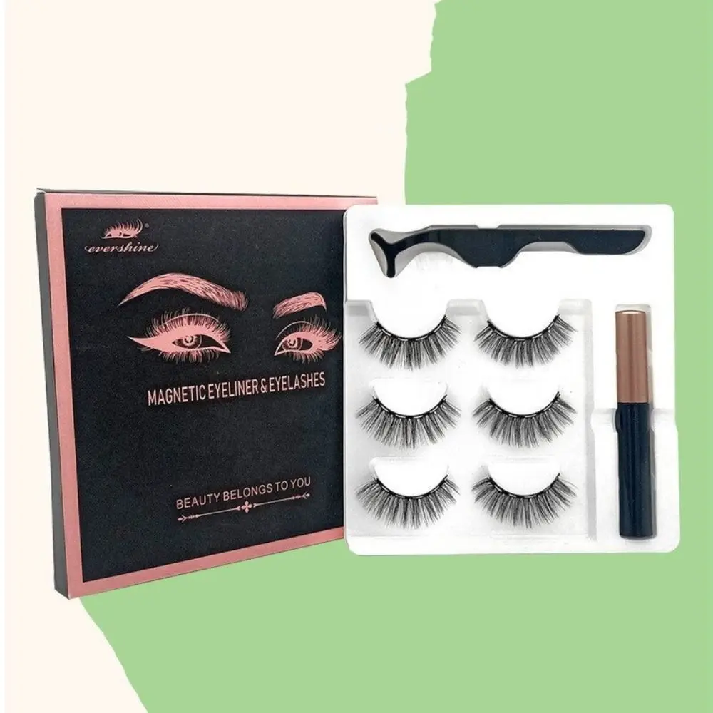 อายไลเนอร์แม่เหล็กดูดขนตาปลอมReusableติดทนนานกาวฟรีFalse Eyelashesแต่งหน้า 3Dปลอมขนตาชุด