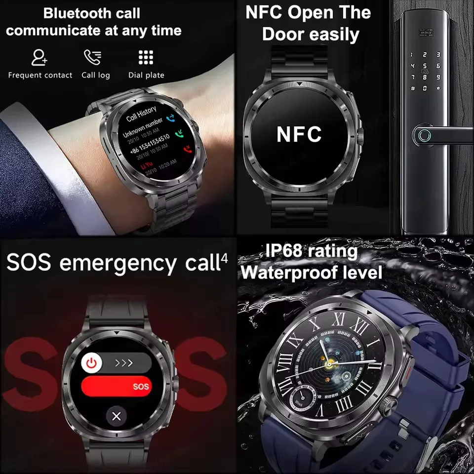 Smartwatch Męski 2025 z AI, Dokładna Diagnostyka, EKG, Ciśnienie Krwi, Kwas Moczowy, Tłuszcz Krwi, Monitor Temperatury, NFC, Połączenia Bluetooth