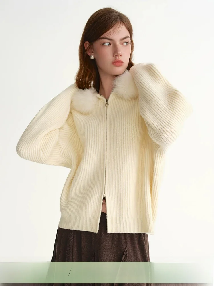 

Large Size Women's Knitted Hat Coat Detachable Fur Collar Cardigan Winter New Arrival Commute Sle Loose Fit Long Sve Zip...