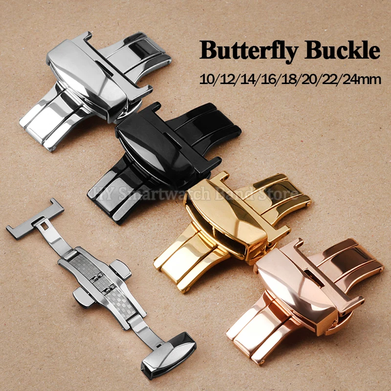 10mm 12mm 14mm 16mm 18mm 20mm 22mm Stainless Steel Butterfly Buckle Replacement Folding Clasp Silver Watchband Clasp Accessories