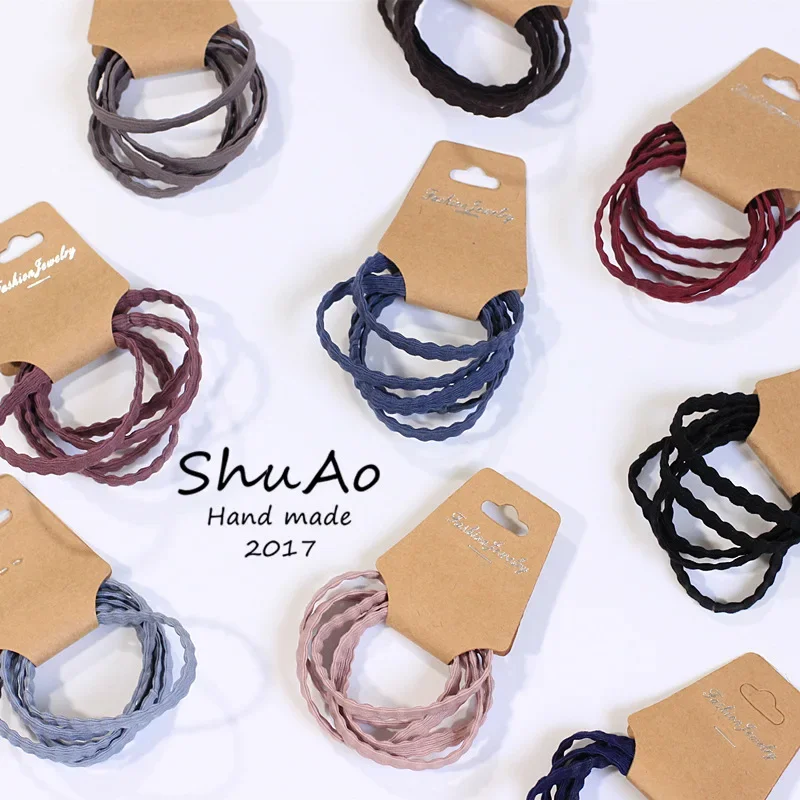 5pcs simple colorful Ring Retro Hair Rope Round Wooden Female  Ornaments Accessories Fashion